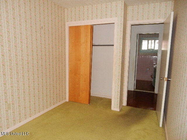 unfurnished bedroom featuring carpet flooring and a closet