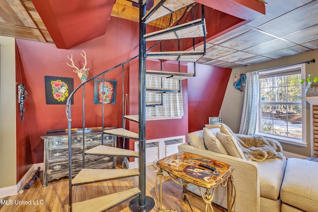 living room with hardwood / wood-style flooring