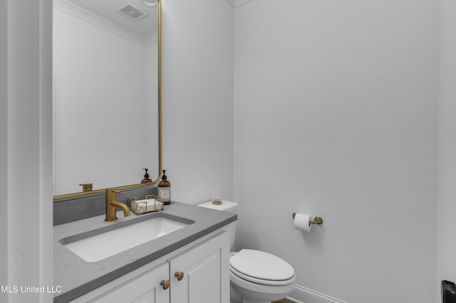 118 Seymour Dr, Madison, MS 39110 - bathroom with toilet, vanity, and ornamental molding