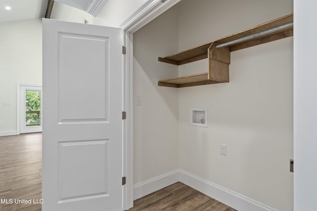 laundry area featuring hookup for a washing machine and hardwood / wood-style floors