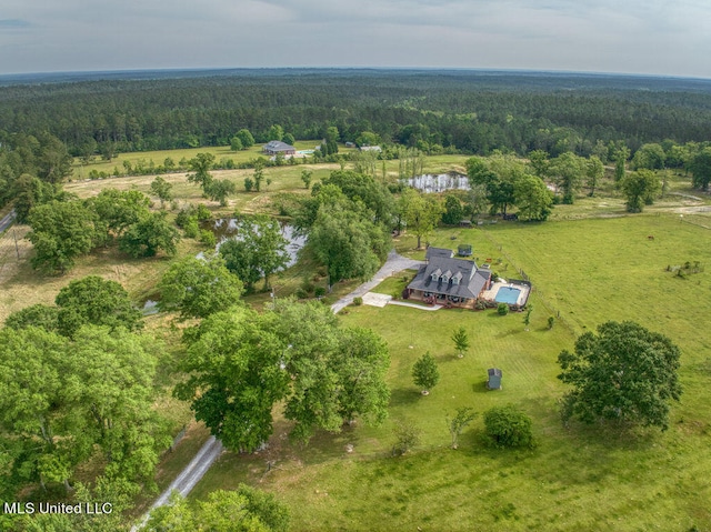 bird's eye view with a rural view and a water view