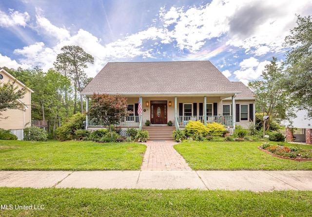 view of front facade featuring a porch and a front lawn