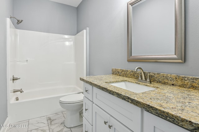 full bathroom with vanity, toilet, and shower / tub combination