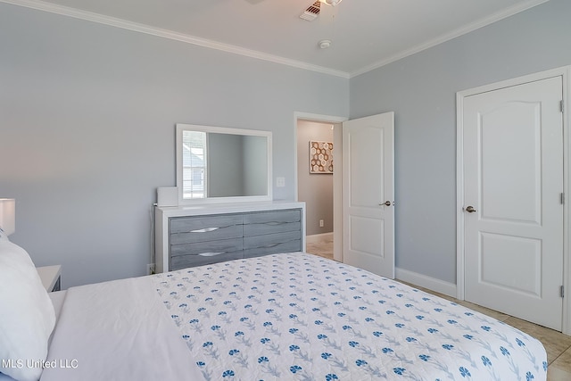 112 Vista Dr, Pass Christian, MS 39571 - bedroom featuring crown molding, baseboards, visible vents, and tile patterned floors