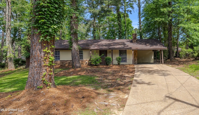 27 Wisteria Ct, Jackson, MS 39204 - view of front of property featuring driveway, a carport, brick siding, and a chimney
