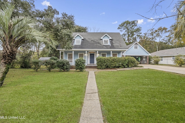 cape cod-style house with a carport and a front yard