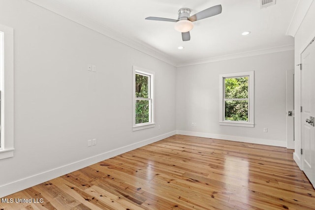 1309 Bowen Ave, Ocean Springs, MS 39564 - unfurnished room featuring ornamental molding, light wood-style flooring, baseboards, a ceiling fan, and recessed lighting