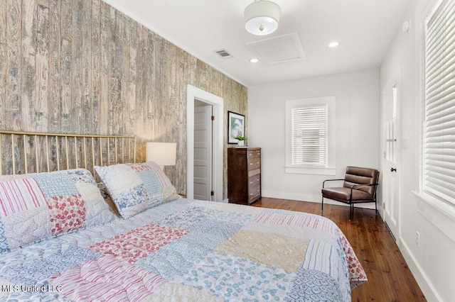 1309 Bowen Ave, Ocean Springs, MS 39564 - bedroom with attic access, baseboards, wood finished floors, and recessed lighting