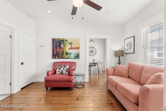 1309 Bowen Ave, Ocean Springs, MS 39564 - living room with hardwood / wood-style flooring, a ceiling fan, baseboards, and recessed lighting