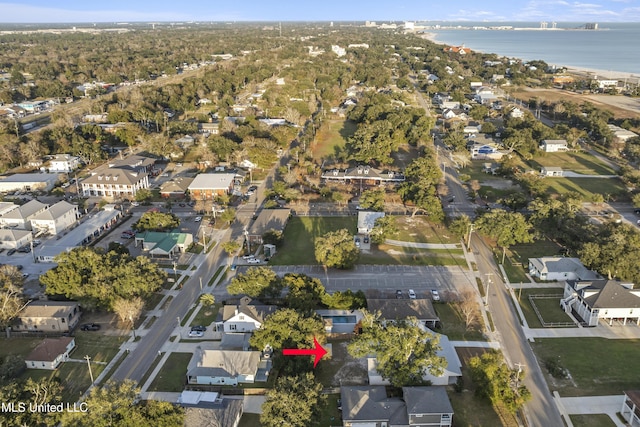 aerial view with a water view