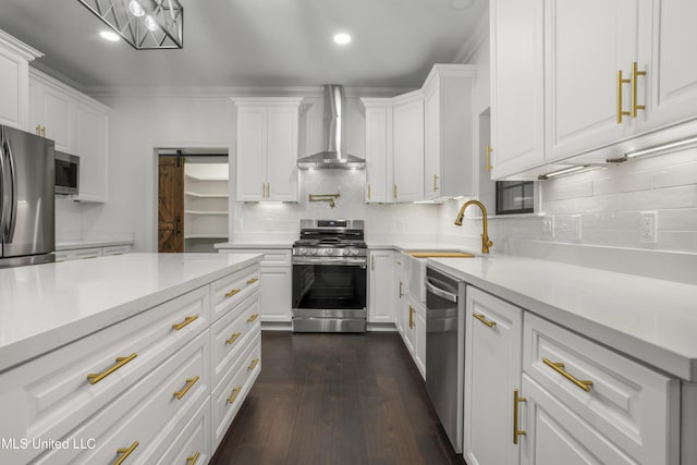 kitchen featuring white cabinets, sink, wall chimney exhaust hood, and stainless steel appliances