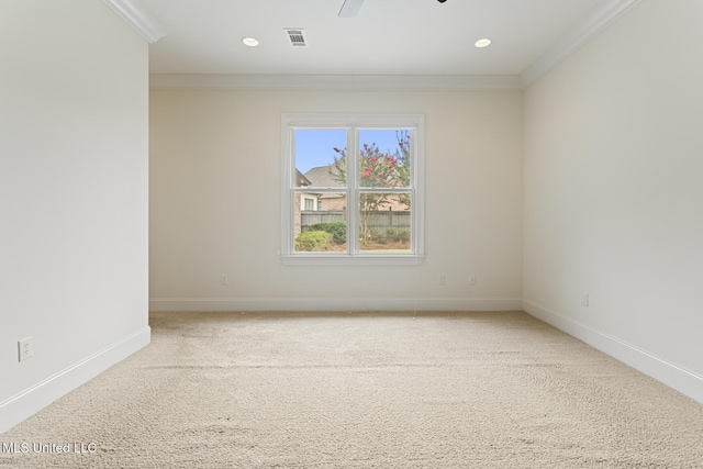 117 Belle Ct, Madison, MS 39110 - carpeted empty room with crown molding, a ceiling fan, and recessed lighting