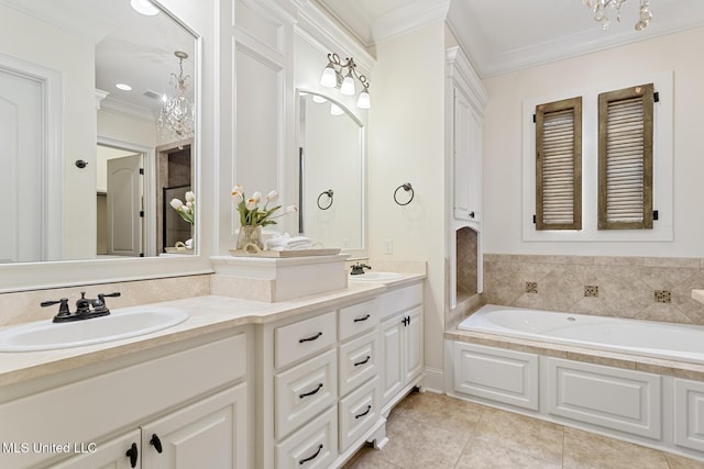 117 Belle Ct, Madison, MS 39110 - bathroom with ornamental molding, double vanity, tile patterned flooring, and a bath