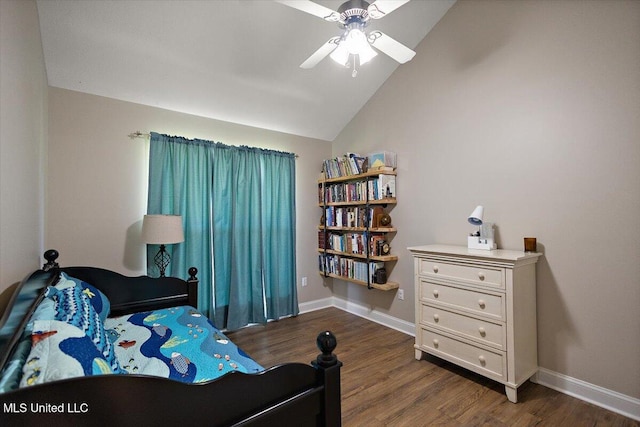 1510 Independence Blvd, Flowood, MS 39232 - bedroom with wood finished floors, vaulted ceiling, baseboards, and ceiling fan