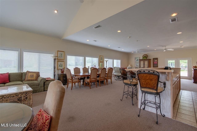1510 Independence Blvd, Flowood, MS 39232 - kitchen with open floor plan, light carpet, a kitchen breakfast bar, healthy amount of natural light, and recessed lighting