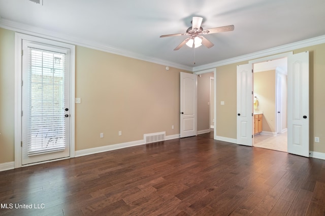 7672 N Rigmoore Pt, Olive Branch, MS 38654 - unfurnished room with a ceiling fan, dark wood-type flooring, baseboards, and crown molding