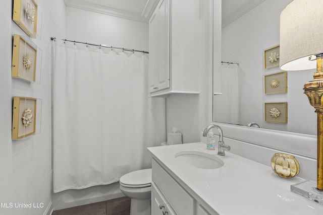 131 Camden Trl, Madison, MS 39110 - bathroom with crown molding, vanity, shower / tub combo, and tile patterned flooring