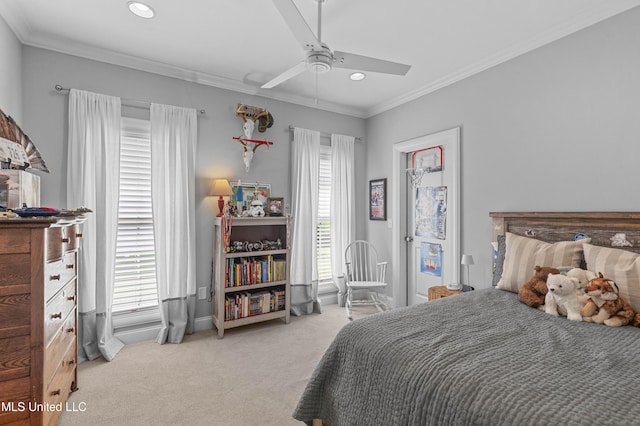 131 Camden Trl, Madison, MS 39110 - bedroom with light carpet, recessed lighting, multiple windows, ornamental molding, and ceiling fan