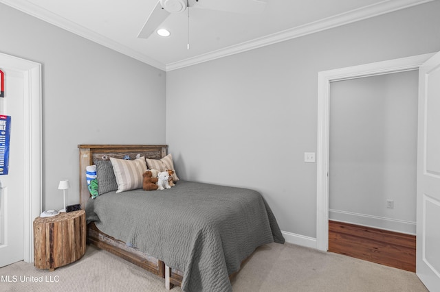 131 Camden Trl, Madison, MS 39110 - carpeted bedroom with crown molding, recessed lighting, and ceiling fan