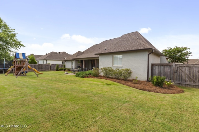 131 Camden Trl, Madison, MS 39110 - fenced backyard featuring a playground and a patio