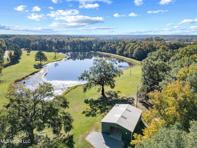 bird's eye view featuring a rural view and a water view