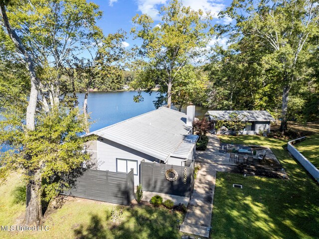 aerial view with a water view