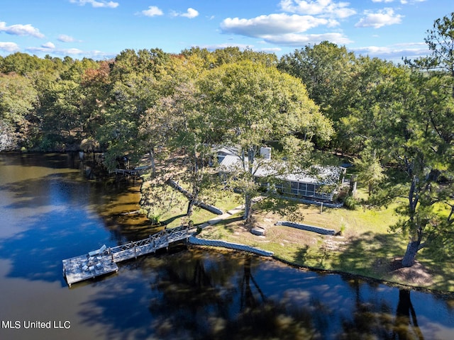 aerial view featuring a water view