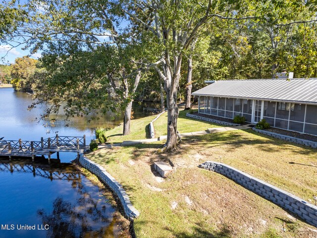 exterior space featuring a water view