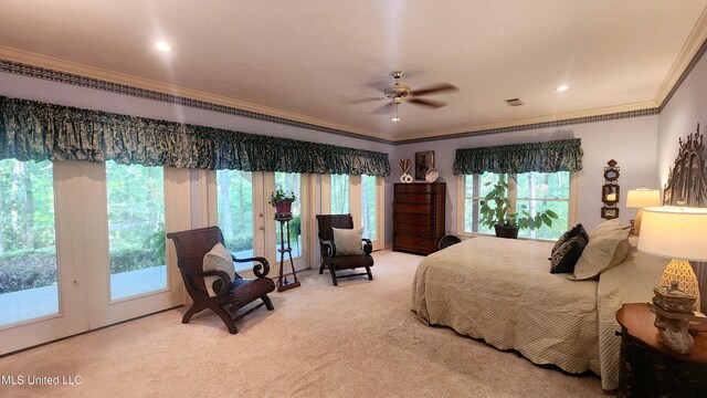 11 Aberdeen Rd, Natchez, MS 39120 - bedroom featuring ornamental molding, carpet flooring, a ceiling fan, and recessed lighting