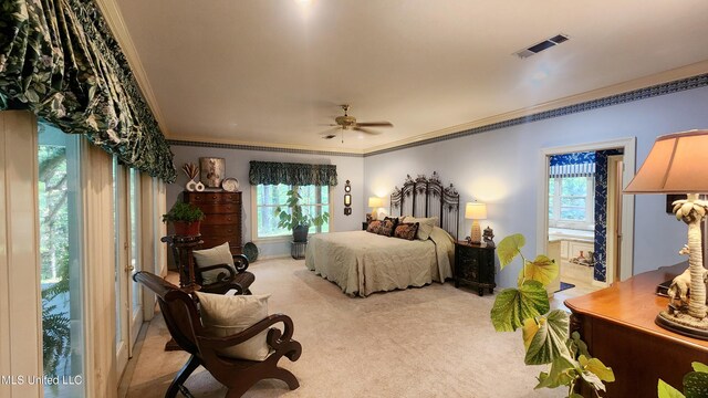 11 Aberdeen Rd, Natchez, MS 39120 - bedroom with crown molding, light carpet, and a ceiling fan