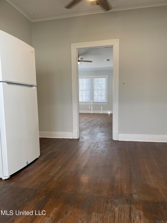 409 E Mayes St Unit 1, 2, 3, Jackson, MS 39206 - kitchen with freestanding refrigerator, a ceiling fan, wood-type flooring, ornamental molding, and baseboards