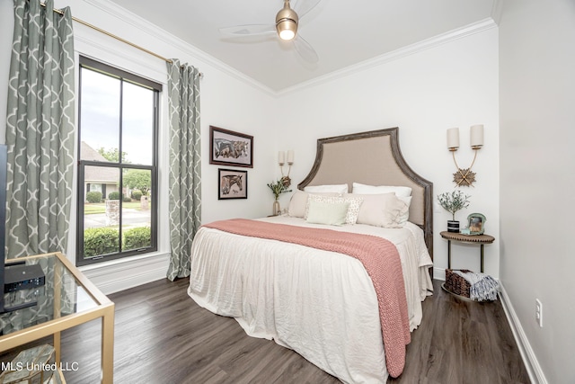 2011 Ivy Ct, Biloxi, MS 39532 - bedroom with baseboards, ornamental molding, a ceiling fan, and wood finished floors