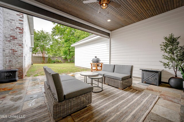 2011 Ivy Ct, Biloxi, MS 39532 - view of patio / terrace featuring an outdoor hangout area, a ceiling fan, and a fenced backyard