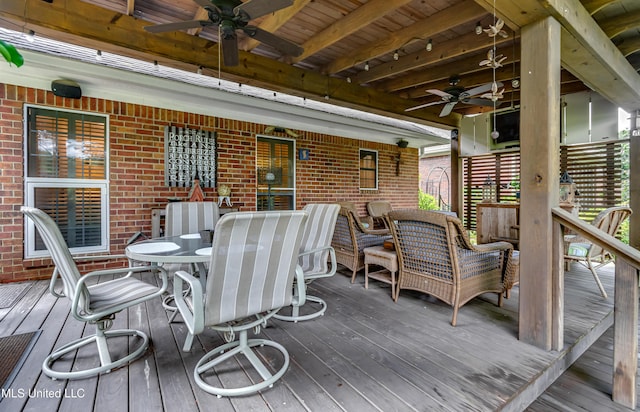 3 Carriage Court Pl, Brandon, MS 39047 - wooden terrace with ceiling fan and outdoor dining space