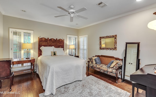 3 Carriage Court Pl, Brandon, MS 39047 - bedroom featuring multiple windows, wood finished floors, ornamental molding, and a ceiling fan