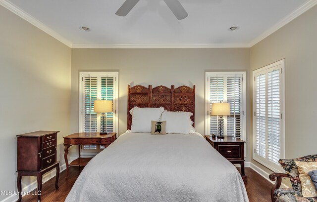 3 Carriage Court Pl, Brandon, MS 39047 - bedroom featuring ornamental molding, multiple windows, baseboards, and dark wood finished floors