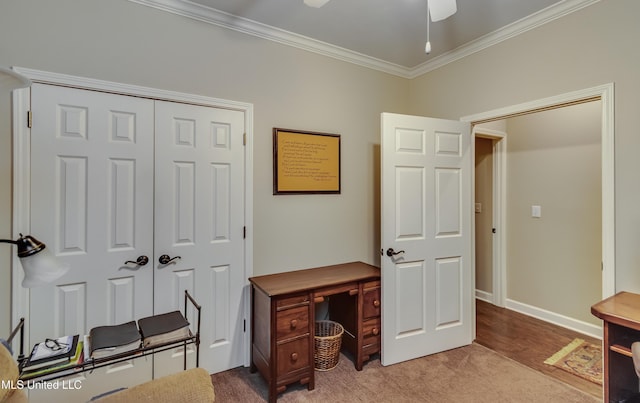 3 Carriage Court Pl, Brandon, MS 39047 - office space with ornamental molding, ceiling fan, baseboards, and light carpet