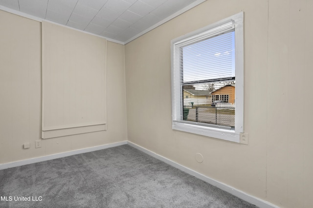 carpeted spare room with crown molding