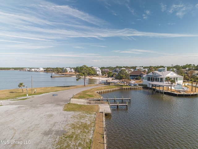 view of dock with a water view