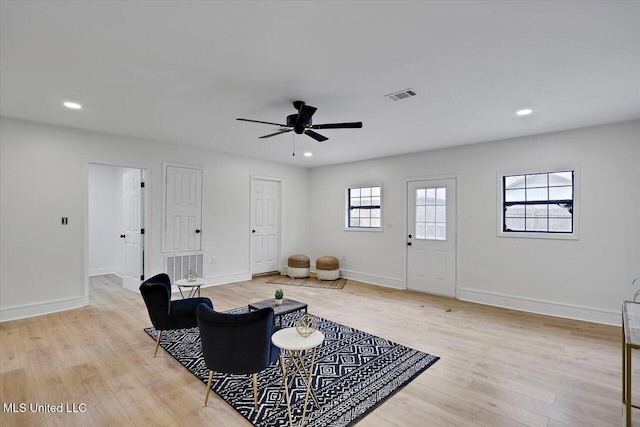1505 Rosemont Dr, Clinton, MS 39056 - living room featuring ceiling fan, light wood-style flooring, recessed lighting, and baseboards