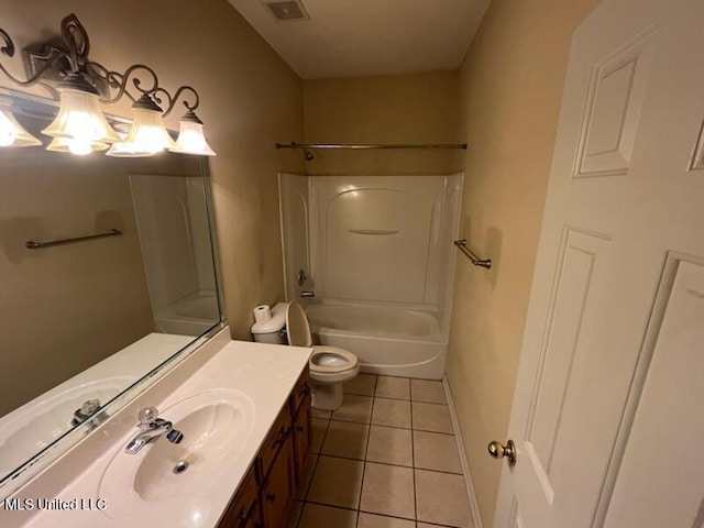 full bathroom with tile patterned floors, toilet, shower / bathing tub combination, and vanity