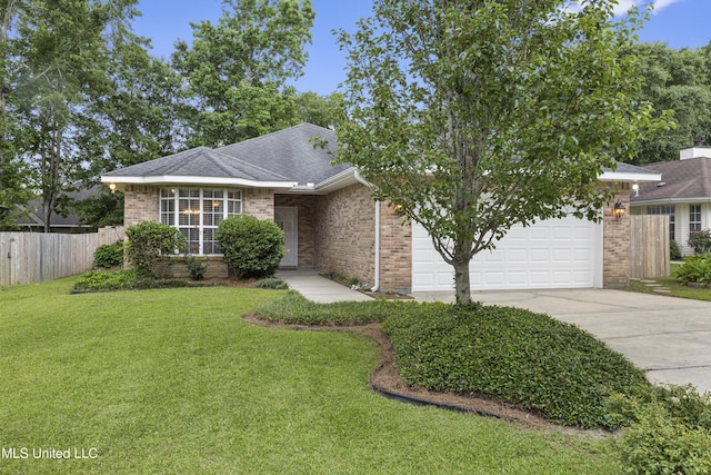 view of front facade featuring driveway, brick siding, a garage, and a shingled roof