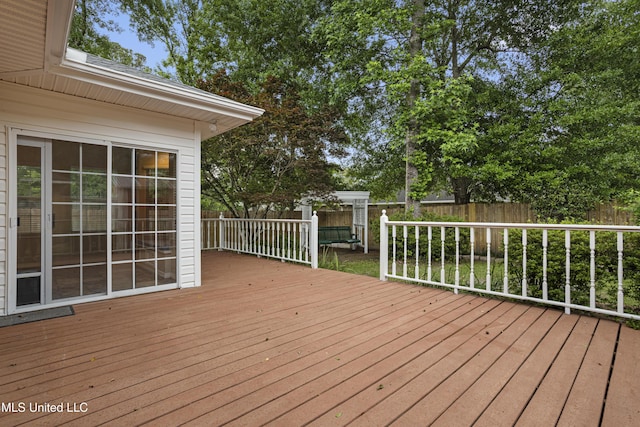 wooden terrace featuring a fenced backyard