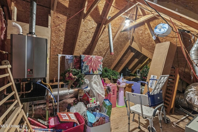 attic with tankless water heater