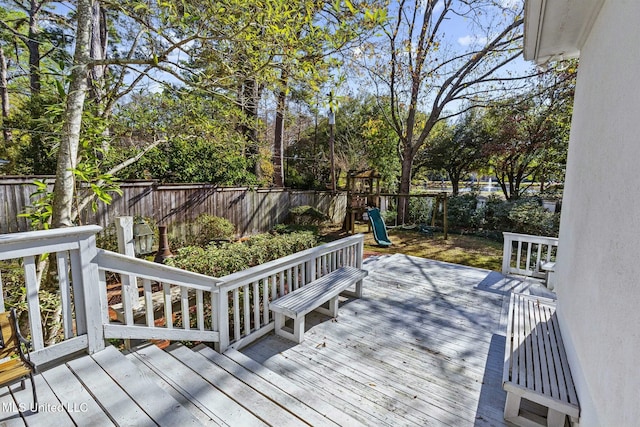 wooden deck with a playground