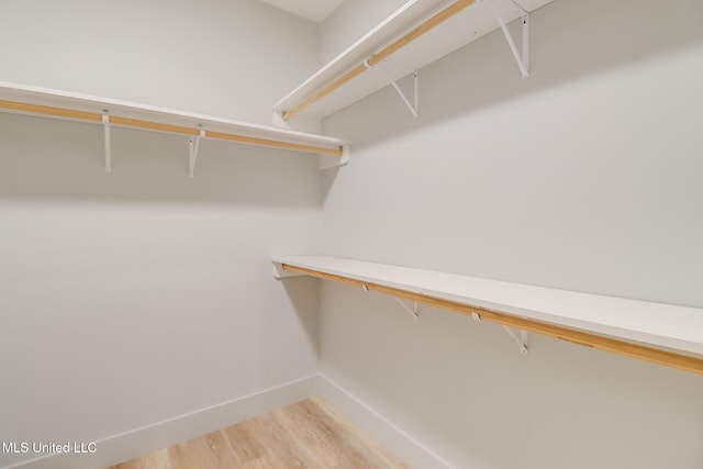 walk in closet with light wood-type flooring