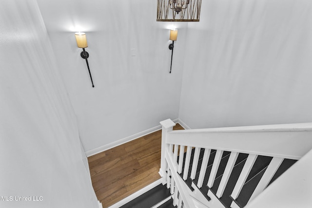 staircase with hardwood / wood-style floors