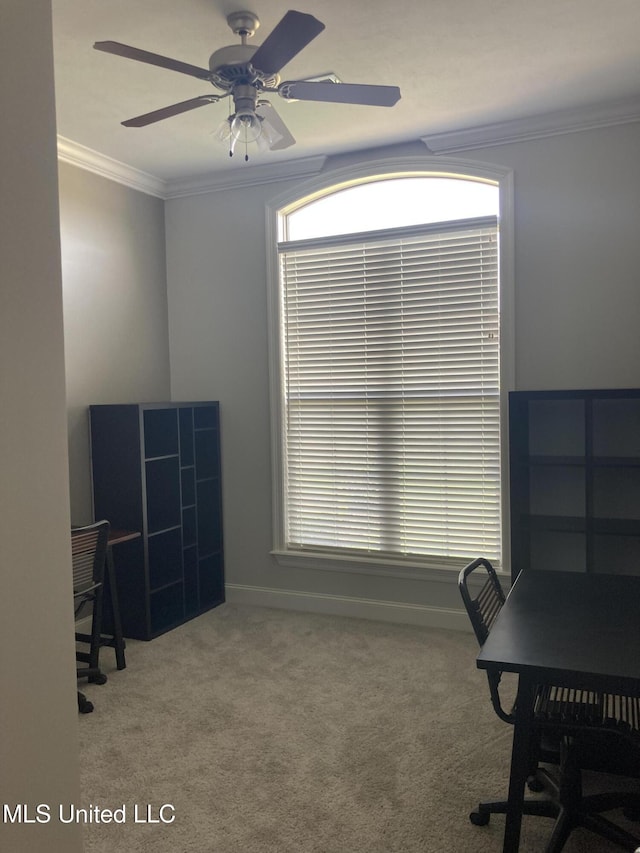 174 Falls Xing, Madison, MS 39110 - carpeted office with ceiling fan, ornamental molding, and baseboards