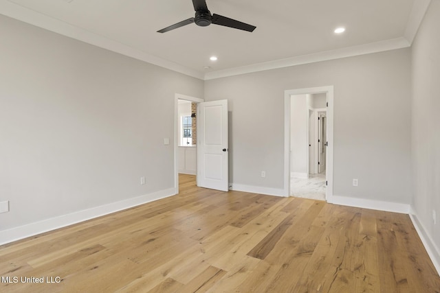 302 Wind Cv, Madison, MS 39110 - unfurnished bedroom featuring crown molding, recessed lighting, baseboards, light wood-style flooring, and ceiling fan