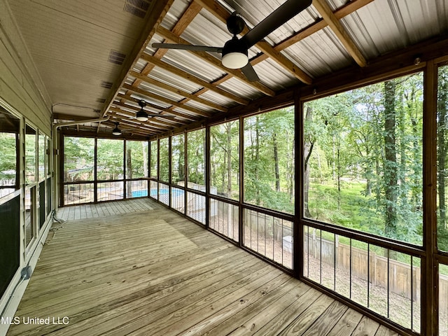 211 Monterey Dr, Clinton, MS 39056 - unfurnished sunroom with a ceiling fan